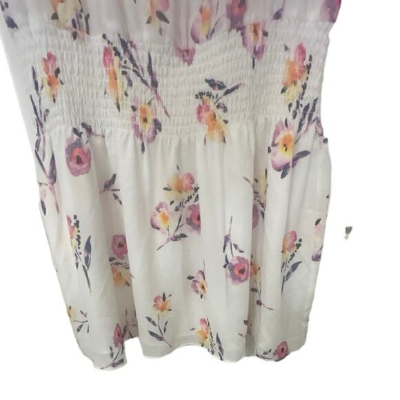 PARKER NWT White Floral Smocked Waist Flutter Sleeve  Mini Dress Large Whimsy - Picture 4 of 12